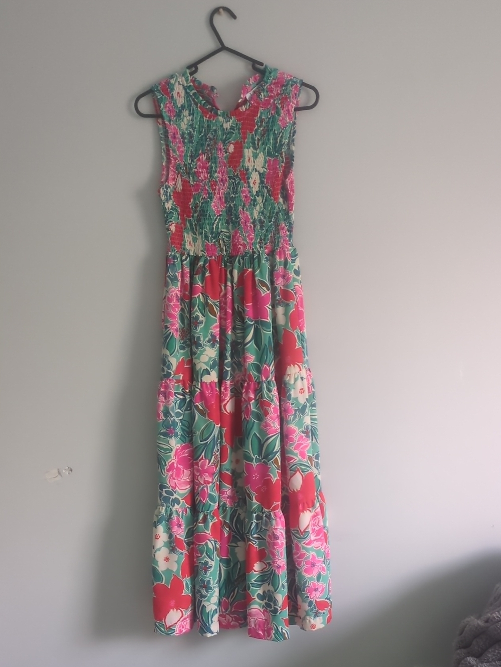 THML Sleeveless Green & Pink Floral Maxi Dress